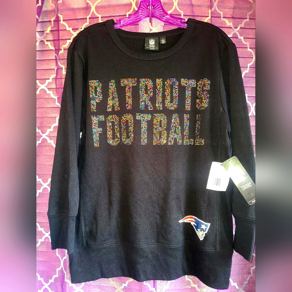 NFL PATRIOTS Women's Sweatshirt Bling Rhinestone, size S, black